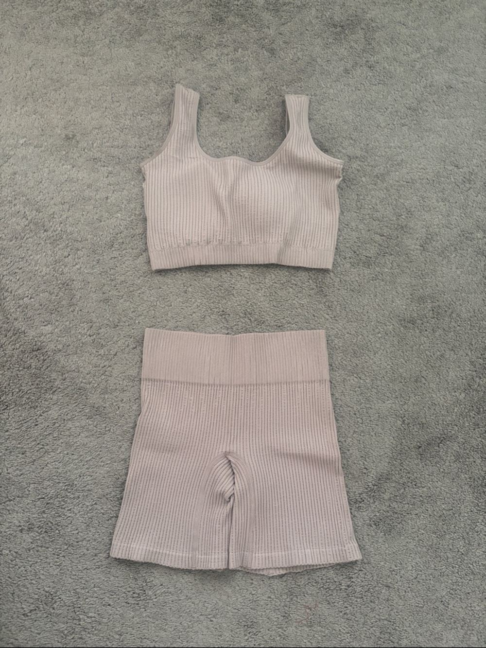 Mono B Ribbed Light Mauve Athletic Shorts Set